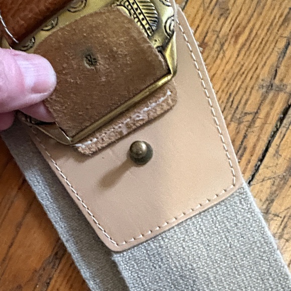 🏜️👗🐄Vintage 90s LEATHER SHOP Tribal Women's Stretch Belt Boho Metal Buckle Large - Picture 5 of 6